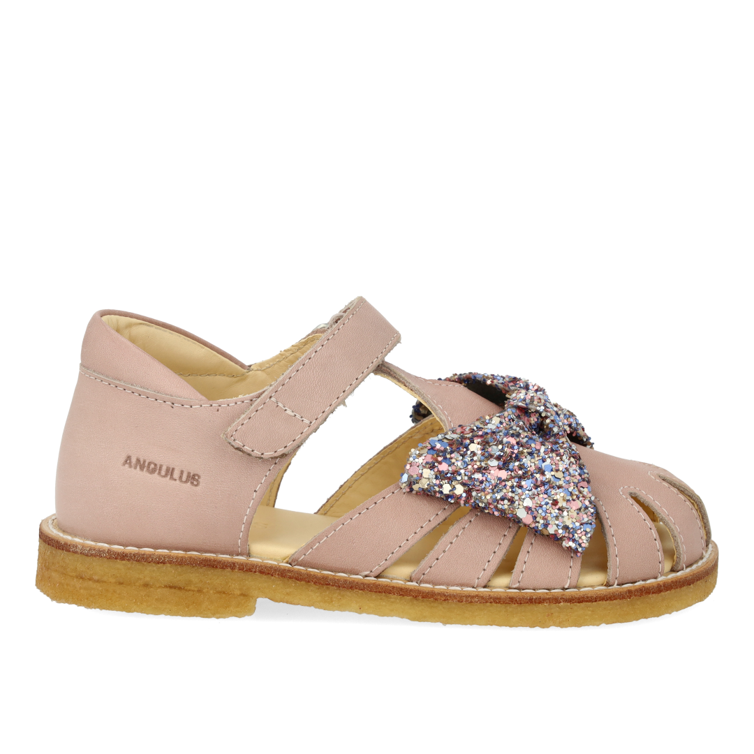 Sandal med glittersløjfe og velcrolukning