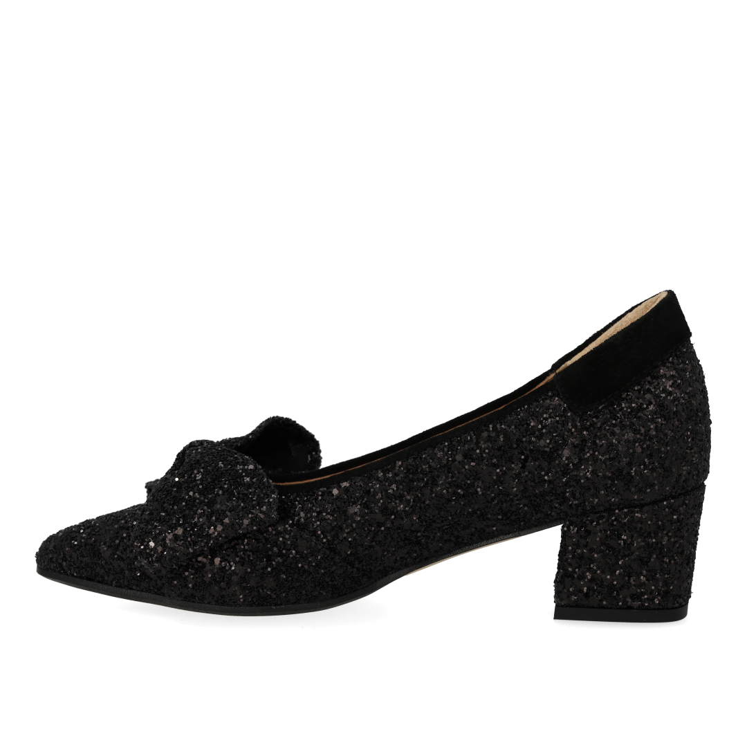 Sløjfe pump i funklende glitter
