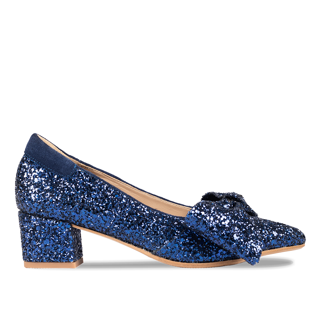 Sløjfe pump i funklende glitter