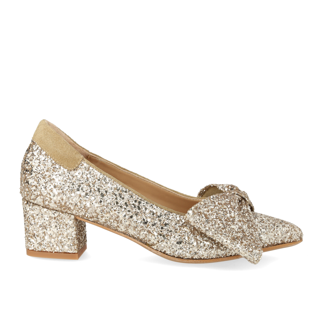 Sløjfe pump i funklende glitter