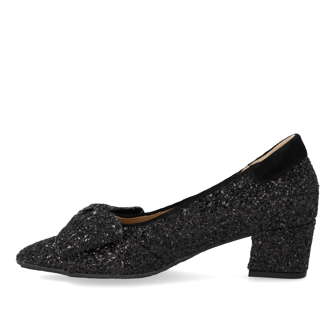 Sløjfe pump i funklende glitter
