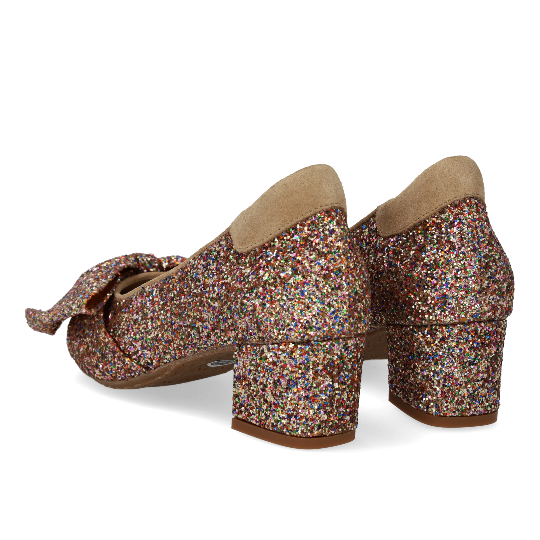Sløjfe pump i funklende glitter