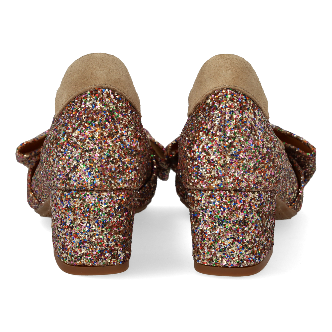 Sløjfe pump i funklende glitter