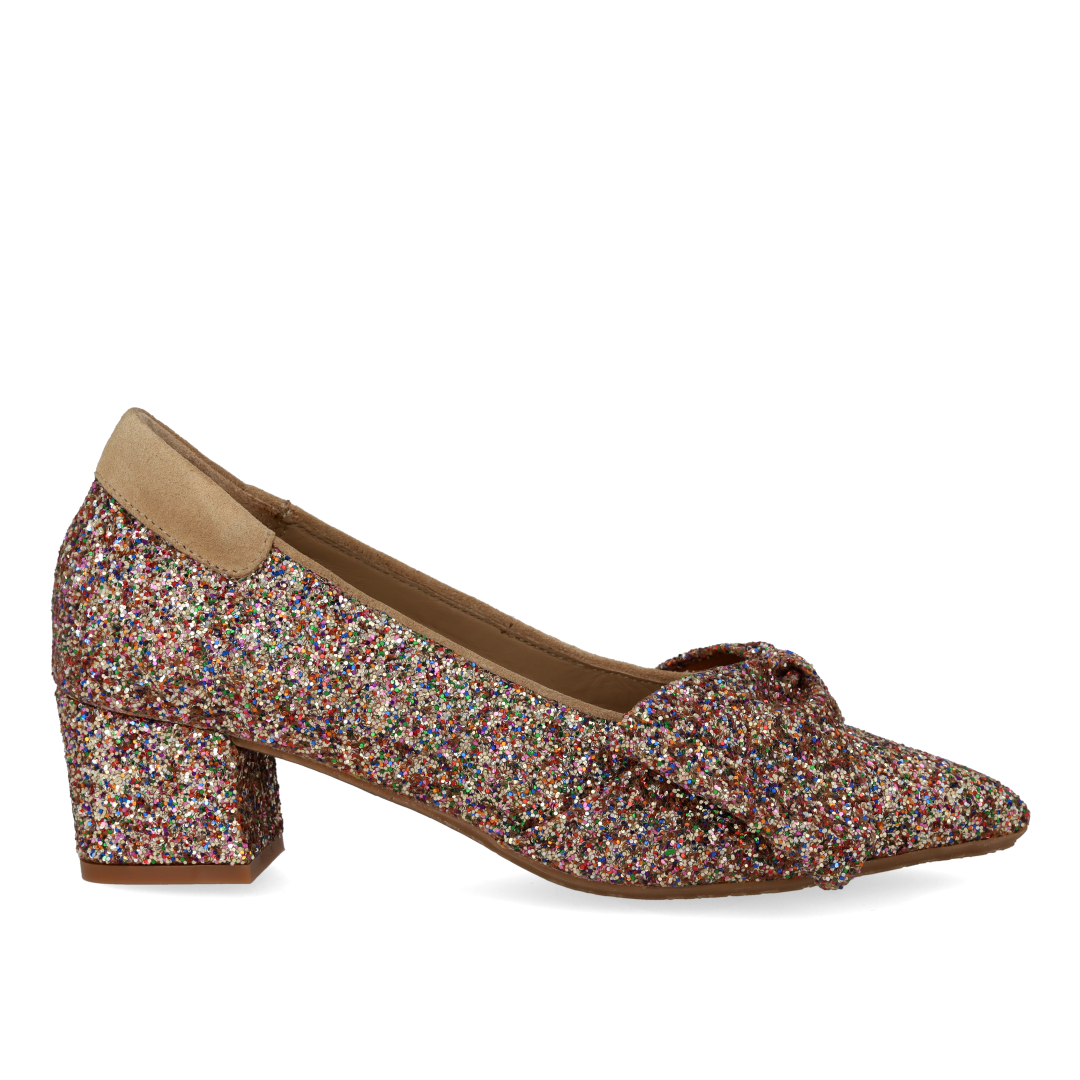 Sløjfe pump i funklende glitter
