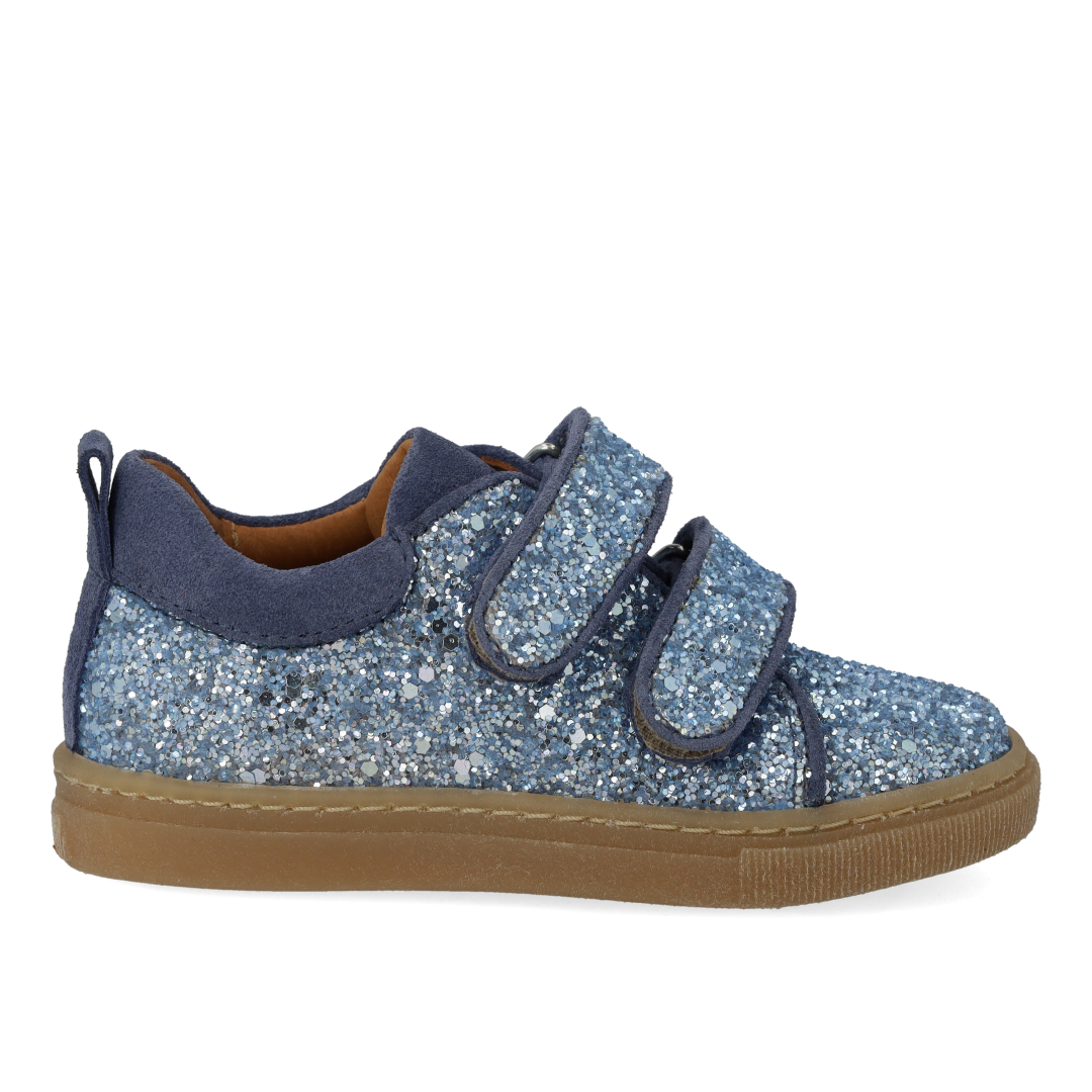 Funklende glitter-sneaker med ruskindskanter