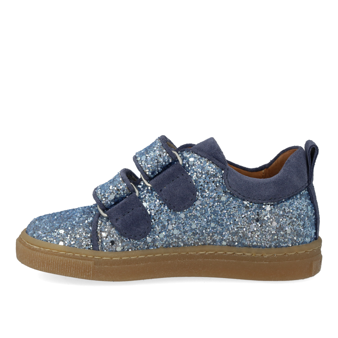 Funklende glitter-sneaker med ruskindskanter