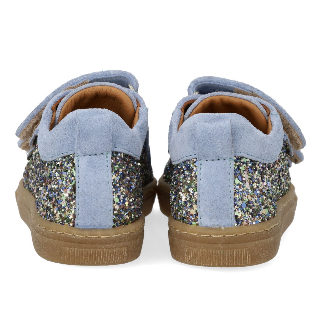 Funklende glitter-sneaker med ruskindskanter
