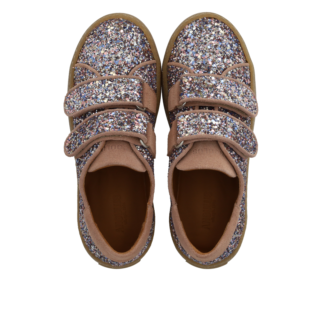 Sporty velcro-sneaker i funklende glitter