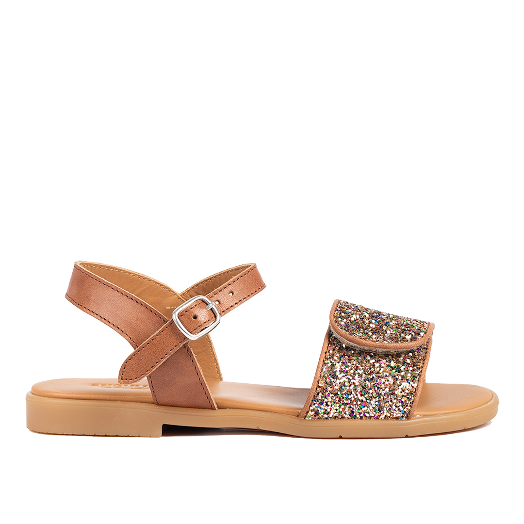 Glittersandal med spænde og velcrolukning