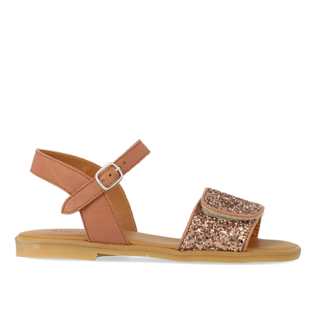Glittersandal med spænde og velcrolukning