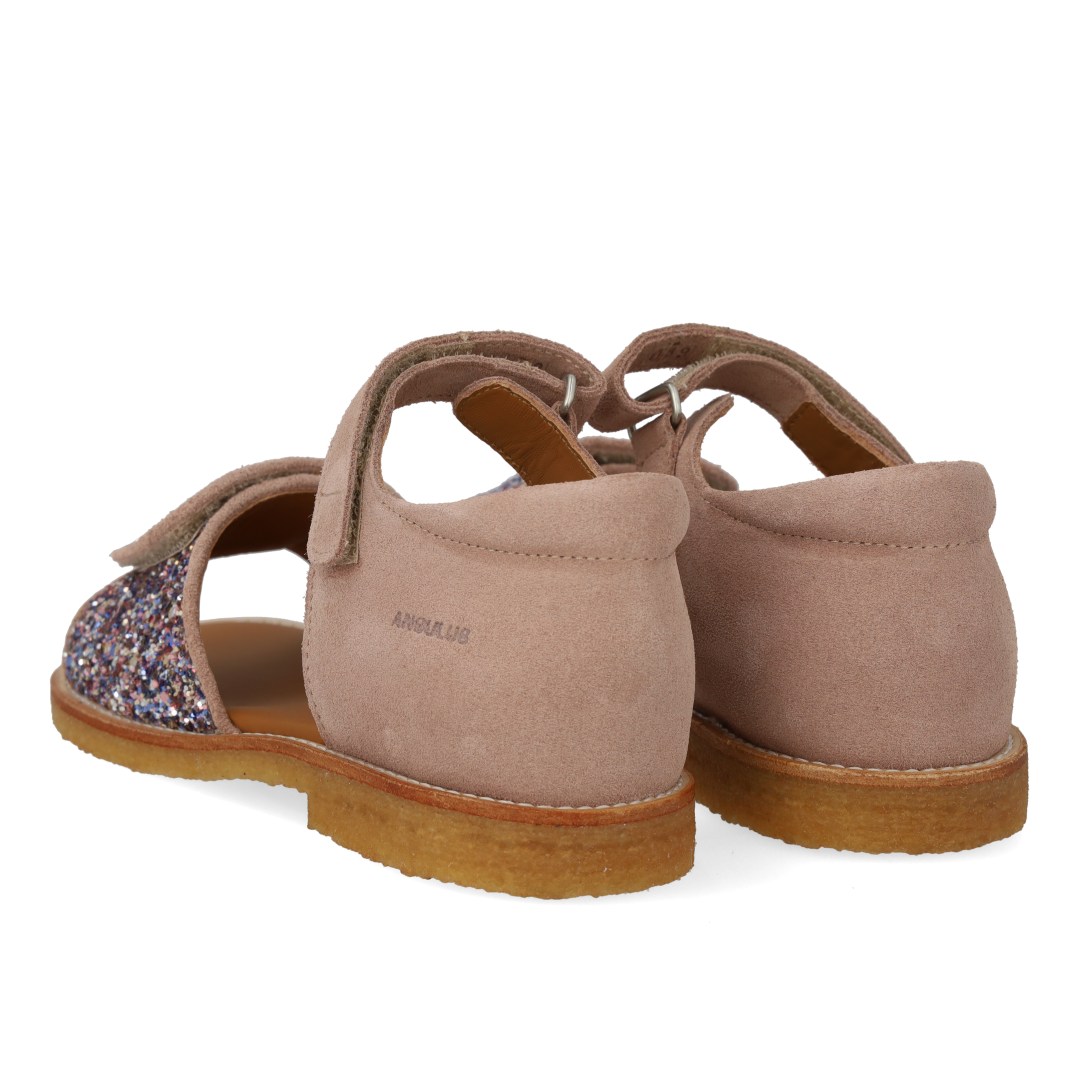 Justerbar sandal i læder med funklende glitter