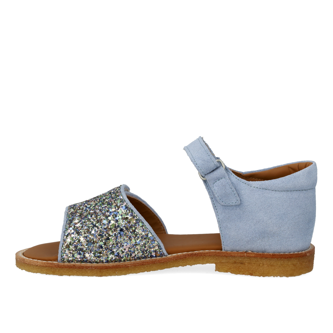 Justerbar sandal i læder med funklende glitter