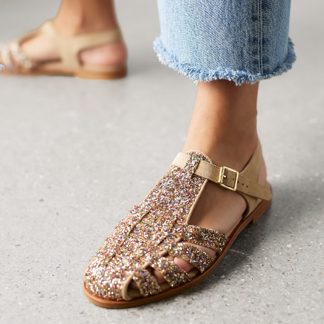 Klassisk Fisherman’s sandal med funklende glitter