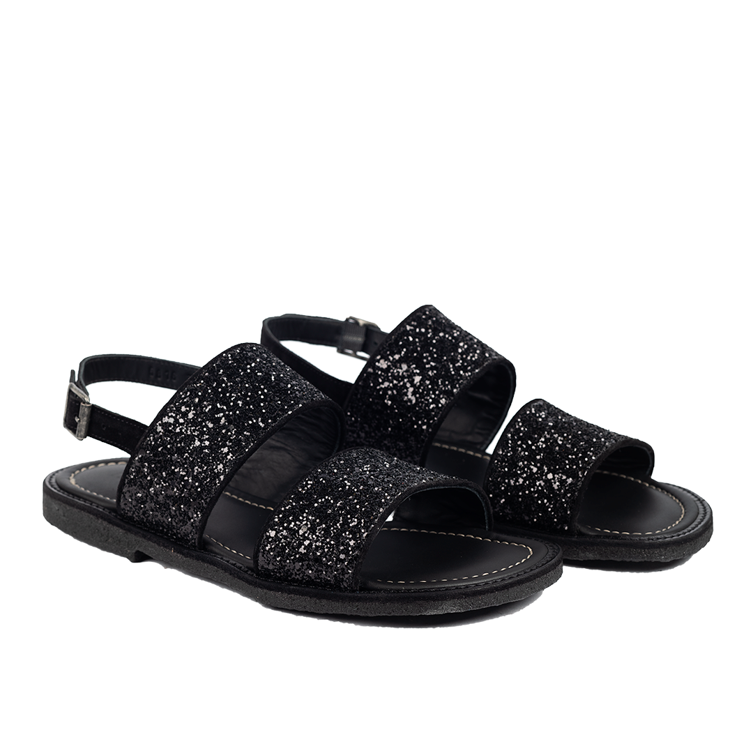 Sandal med funklende sort glitter