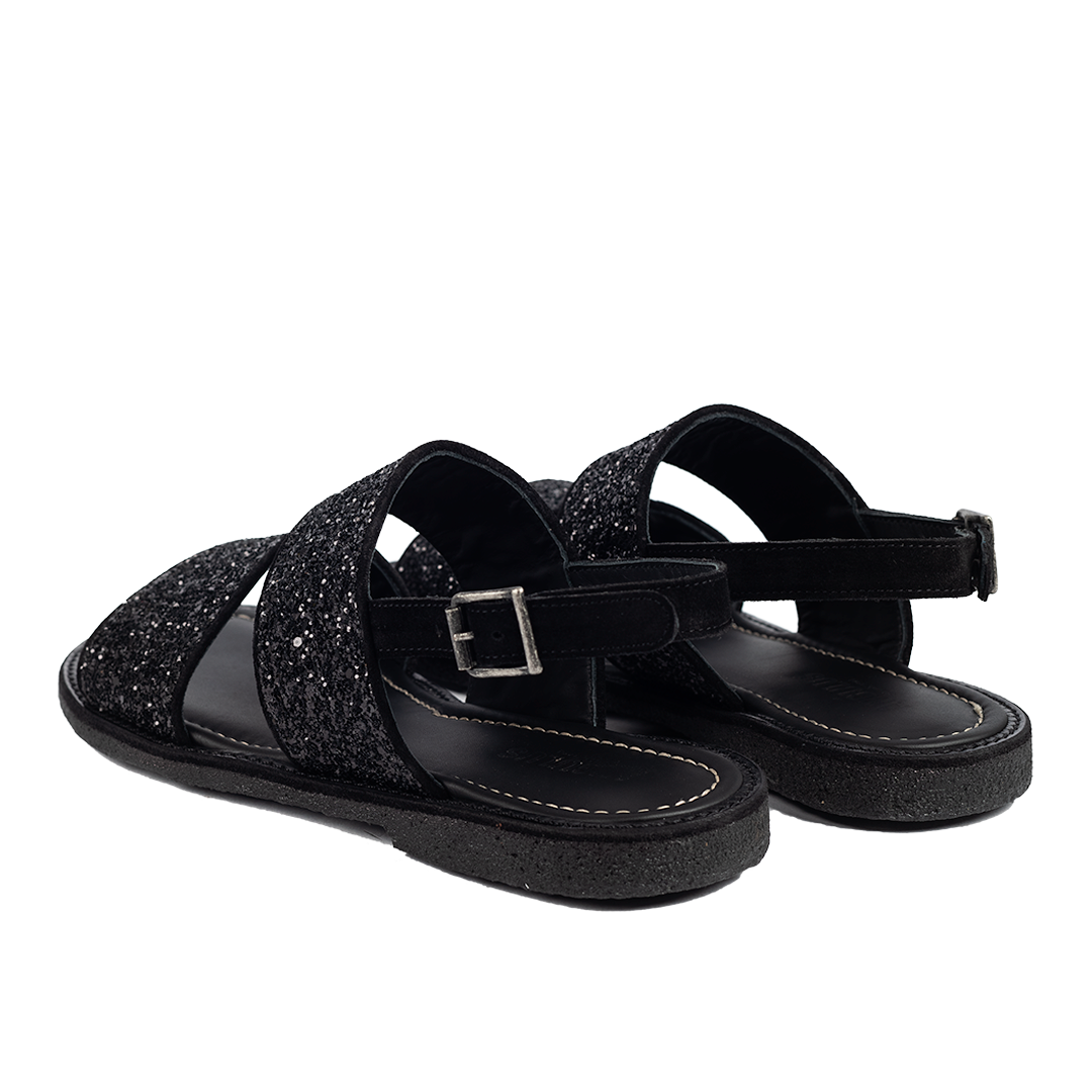 Sandal med funklende sort glitter