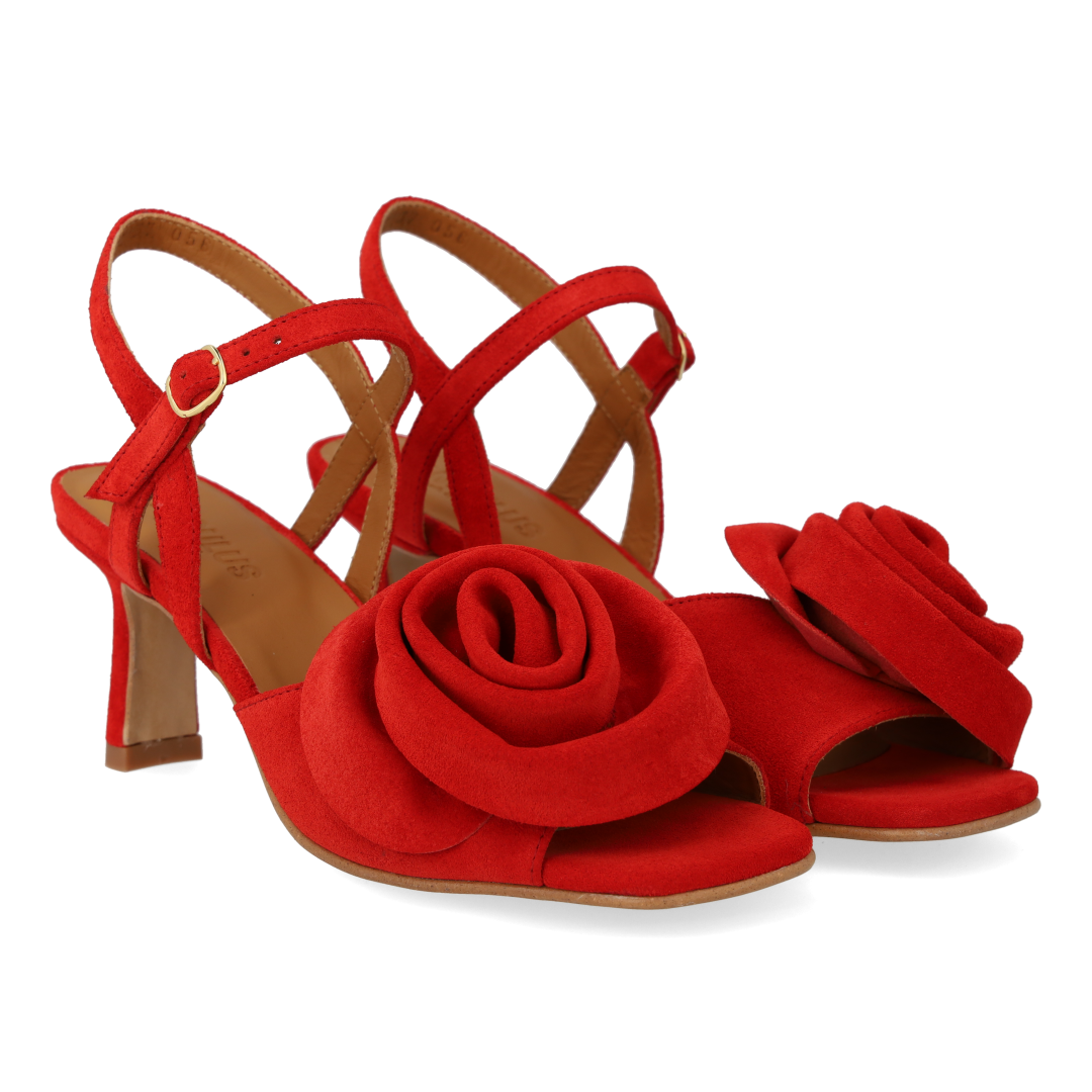 Højhælet Sandal med voluminøs rosedetalje