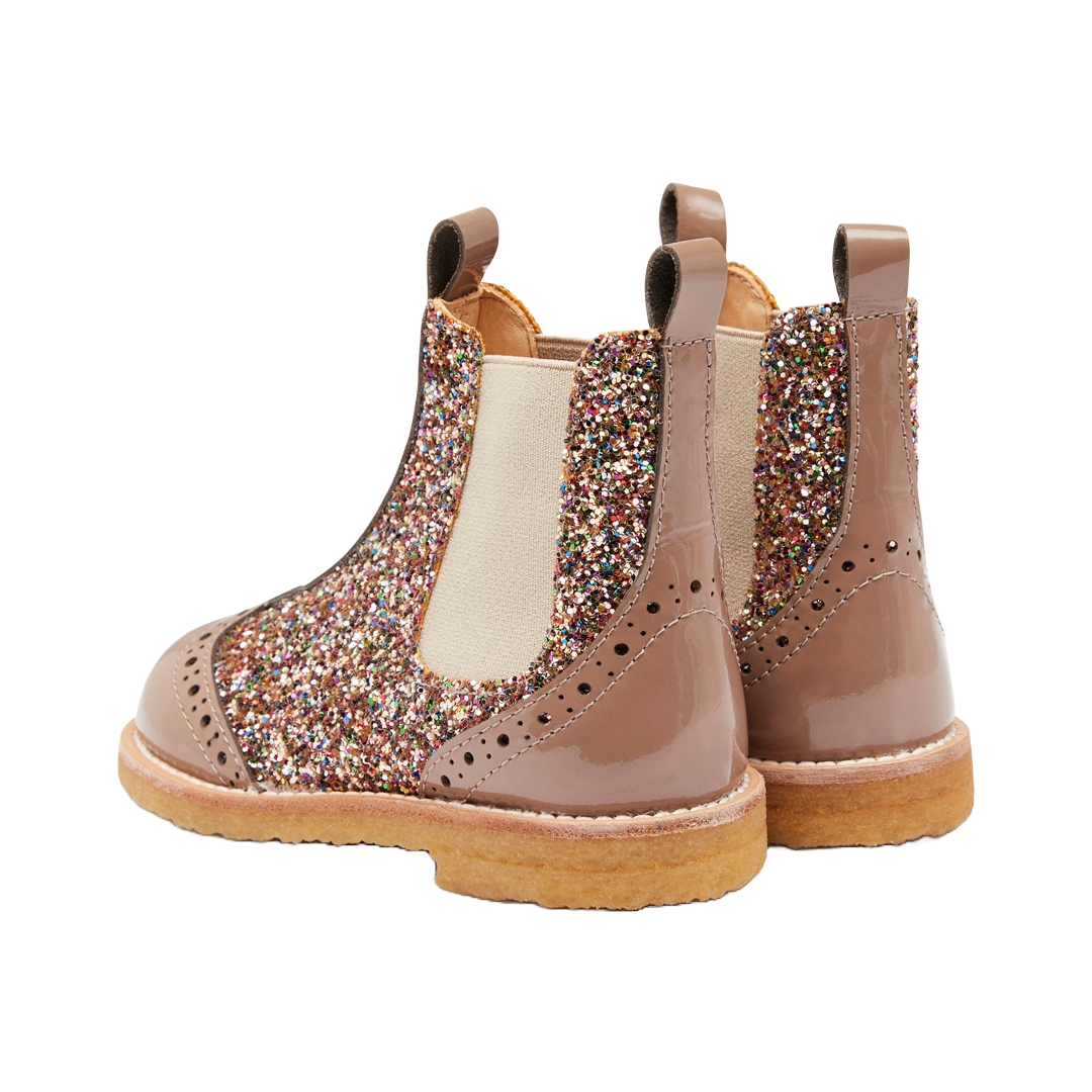Chelsea støvle med glitter og brogues detaljer