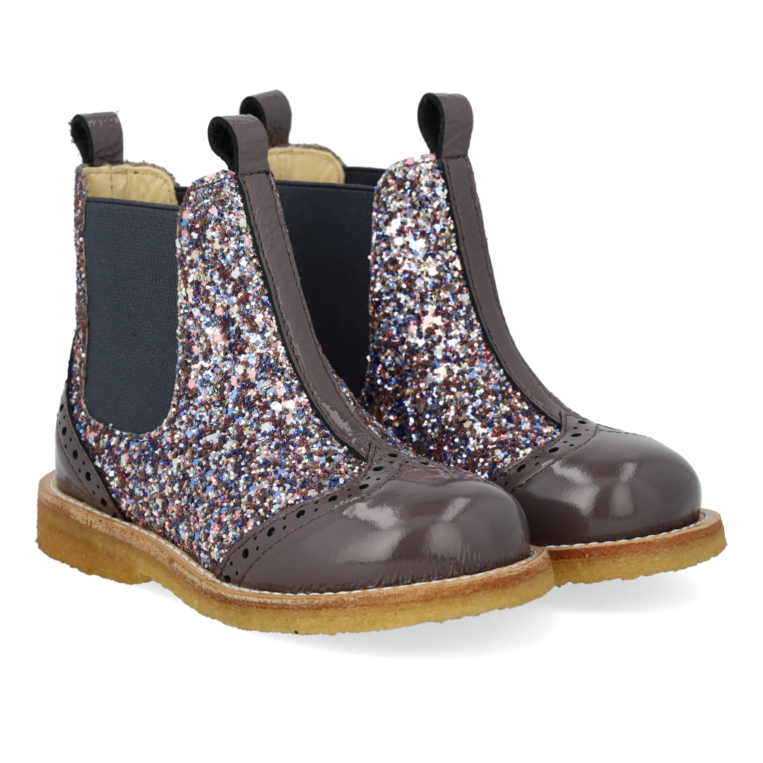 Chelsea støvle med glitter og brogues detaljer