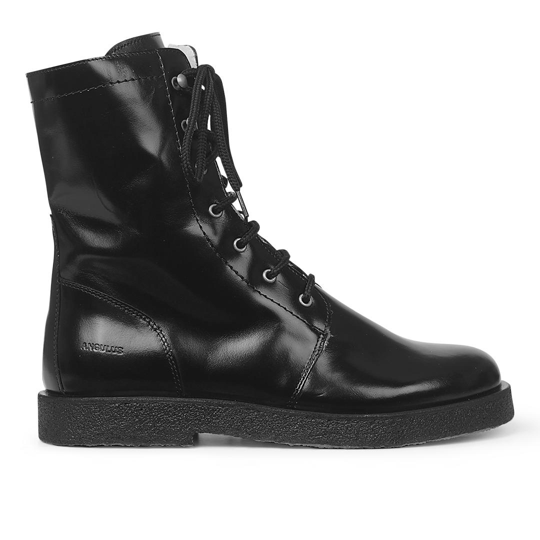 7456-401 Snørestøvle med uldfoer, lynlås - BLACK