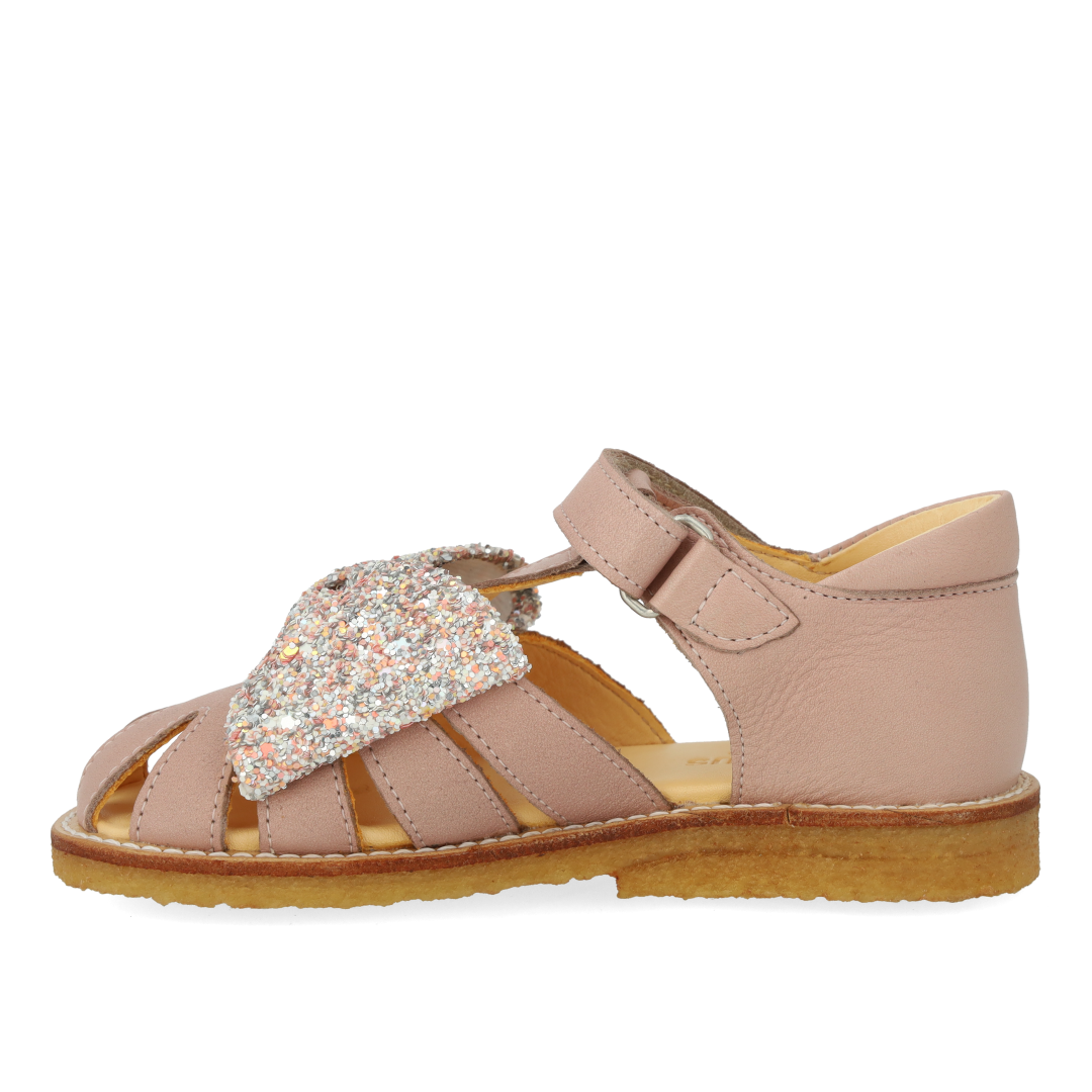 Begynder sandal med glittersløjfe og velcrolukning