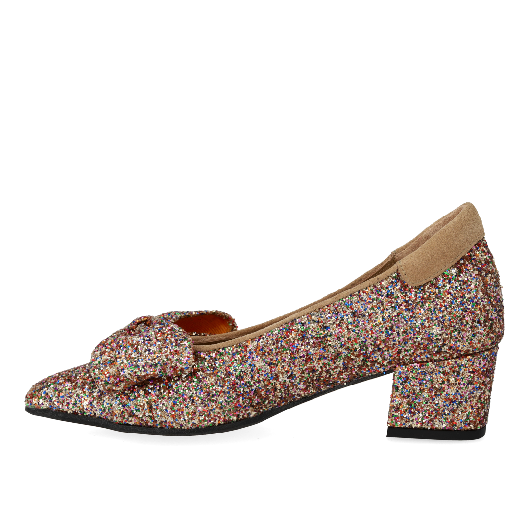 Sløjfe pump i funklende glitter