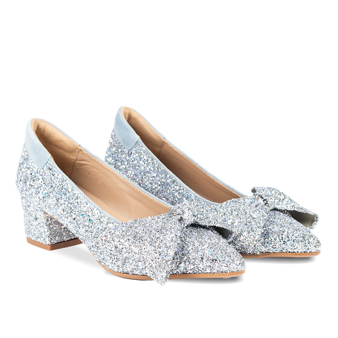 Sløjfe pump i funklende glitter