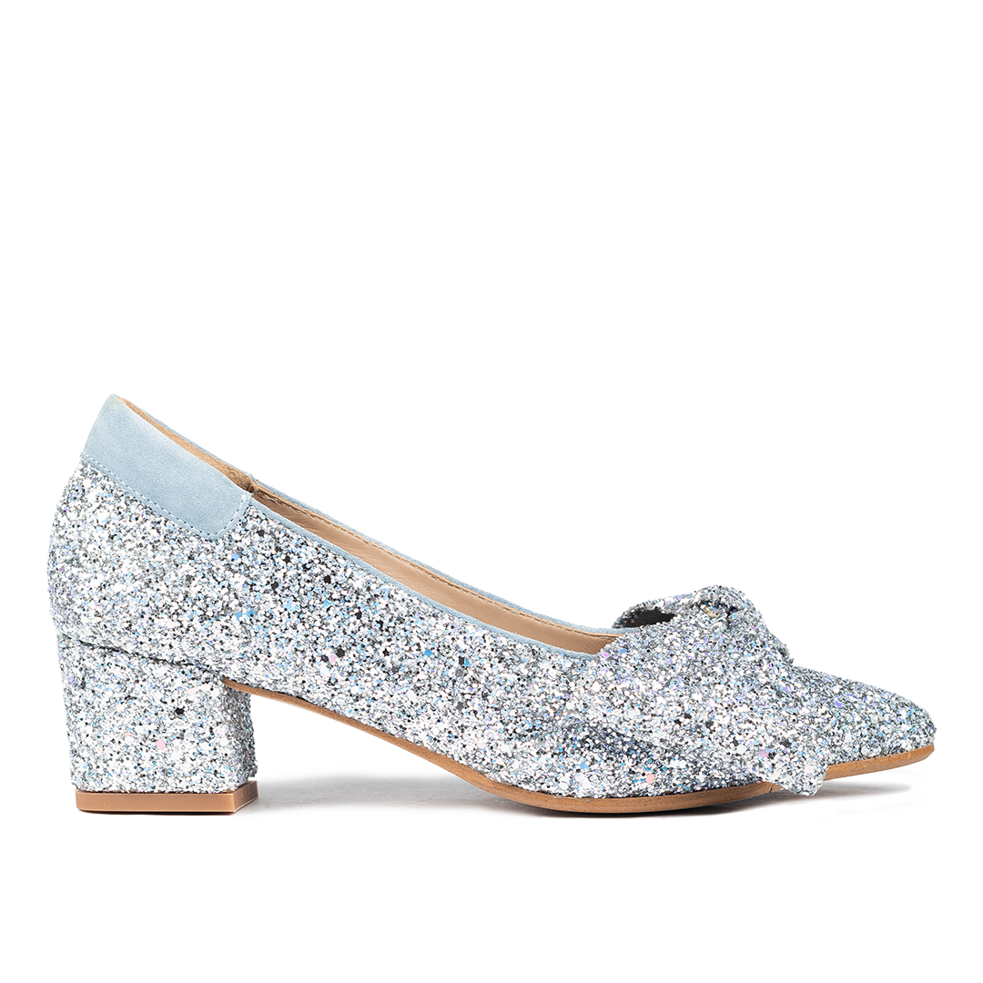 Sløjfe pump i funklende glitter