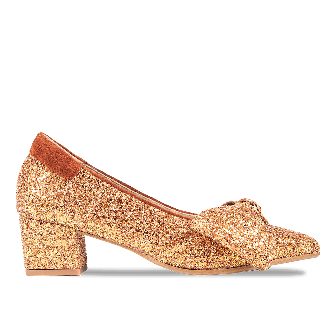 Sløjfe pump i funklende glitter
