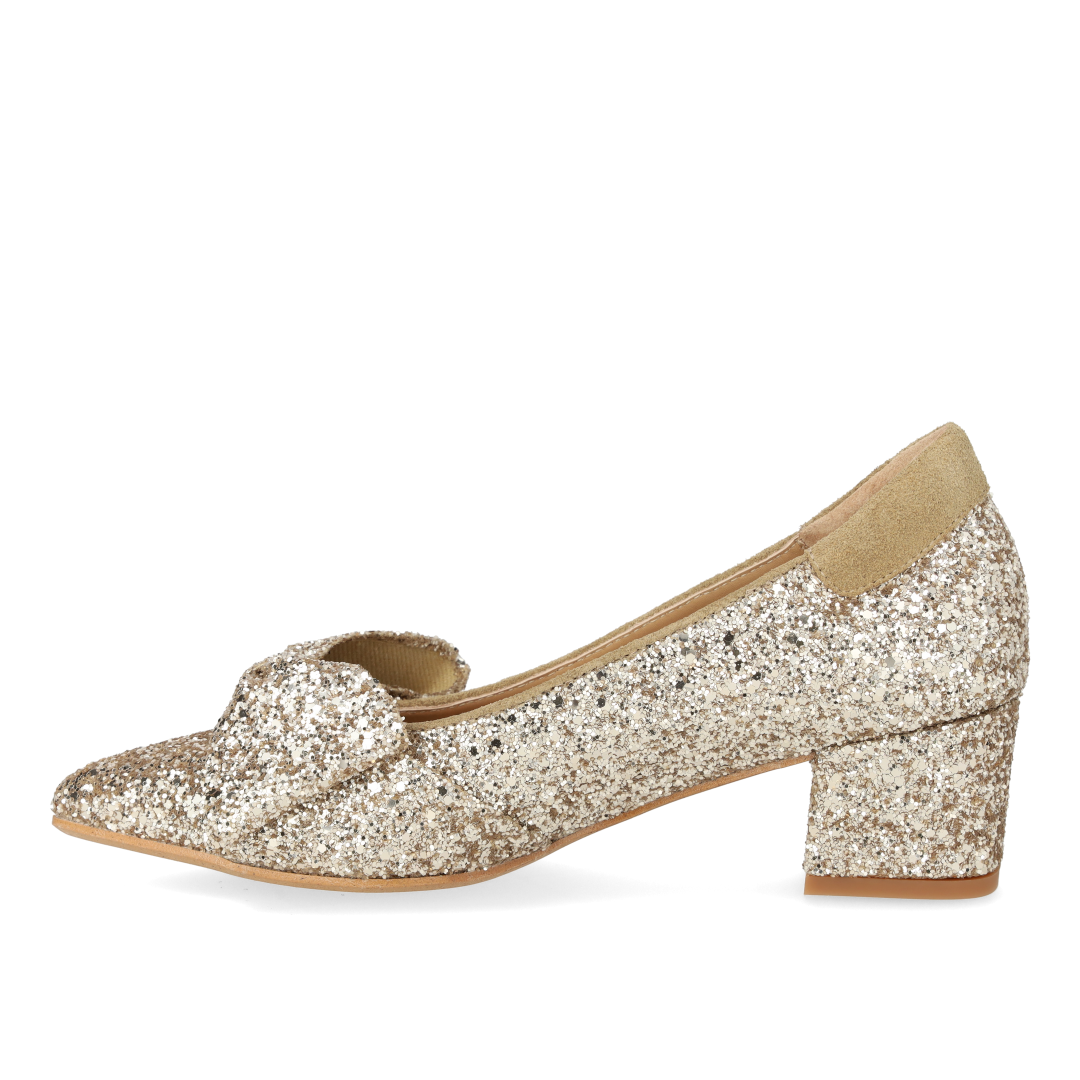 Sløjfe pump i funklende glitter