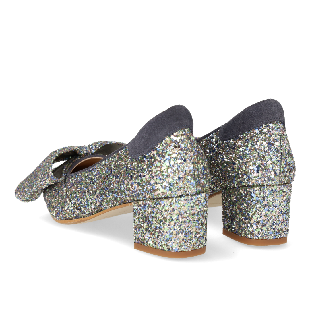 Sløjfe pump i funklende glitter