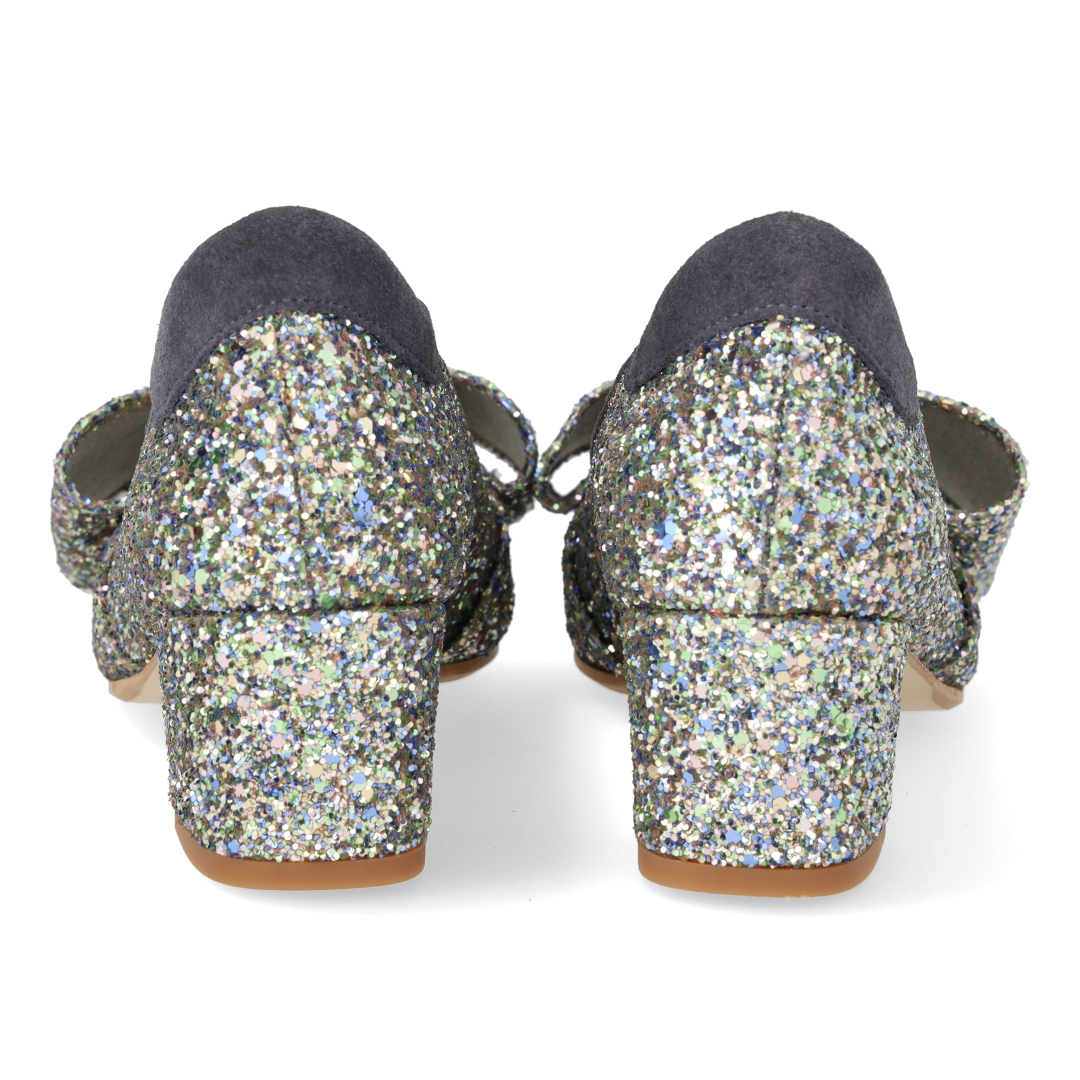 Sløjfe pump i funklende glitter