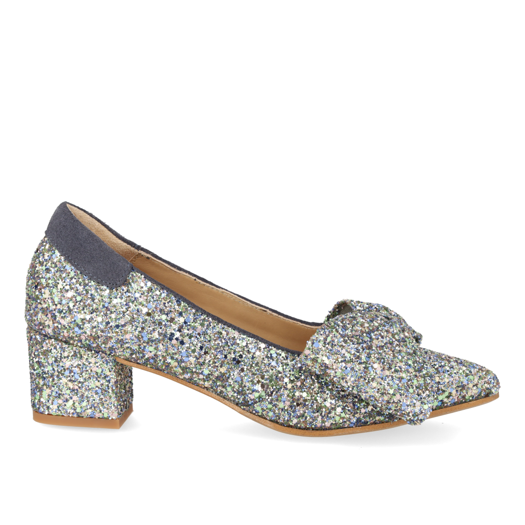 Sløjfe pump i funklende glitter