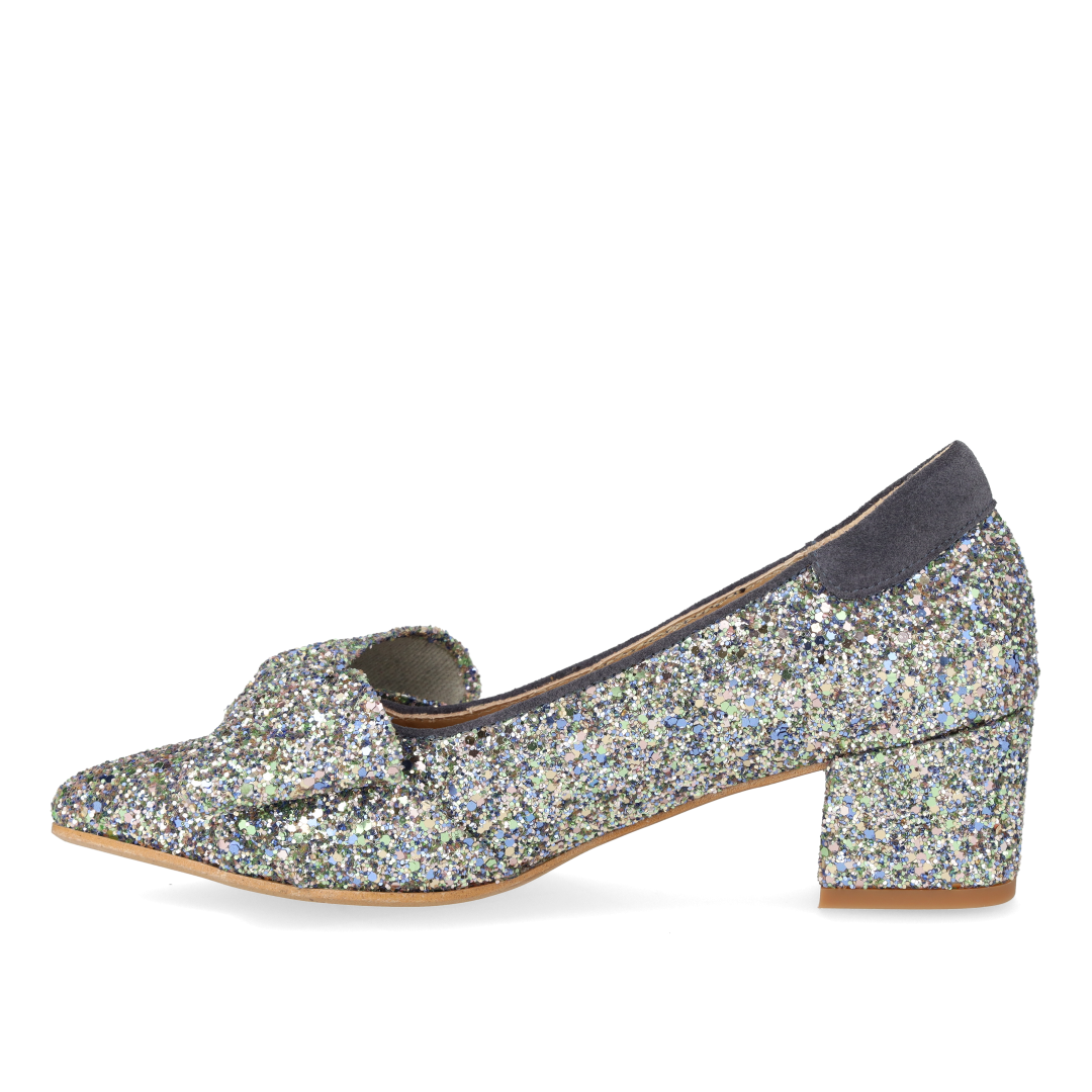Sløjfe pump i funklende glitter