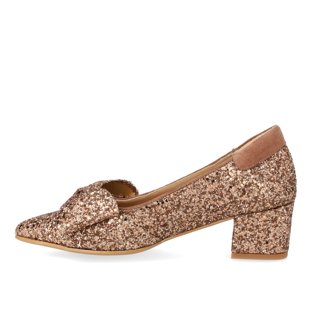 Sløjfe pump i funklende glitter
