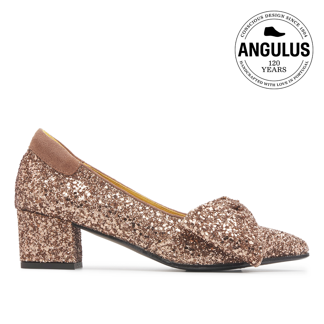 Sløjfepump i funklende glitter