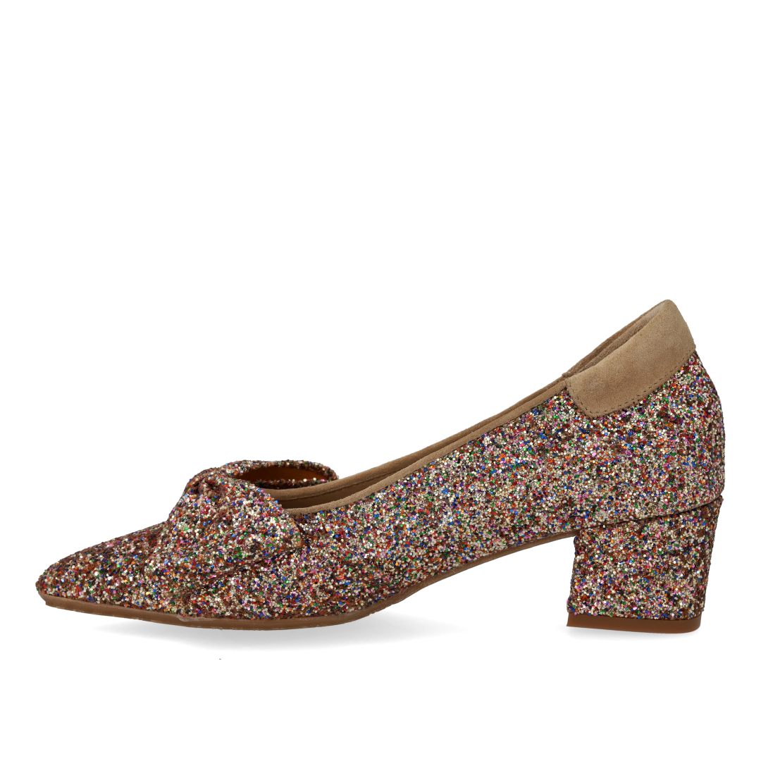 Sløjfe pump i funklende glitter