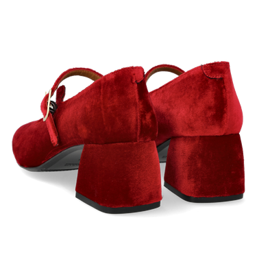 Mary Jane i blød velour med skulpturel hæl