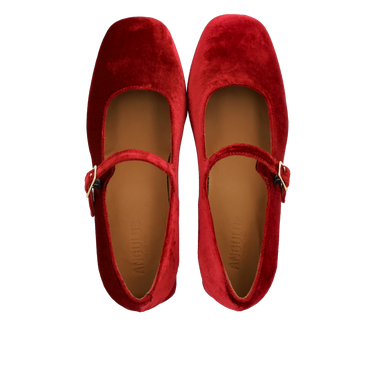 Mary Jane i blød velour med skulpturel hæl