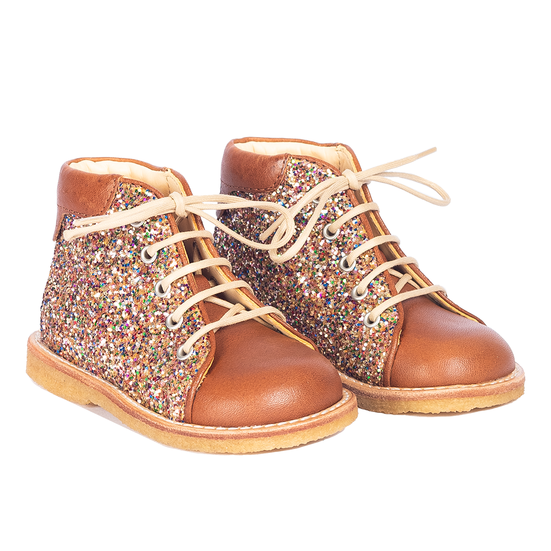 Klassisk begynder snøresko med funklende glitter