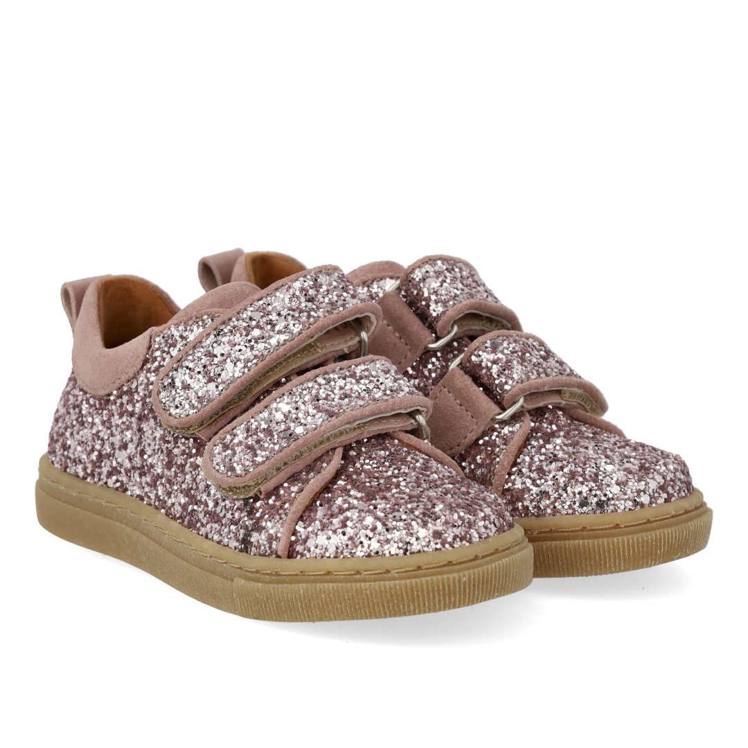 Funklende glitter-sneaker med ruskindskanter