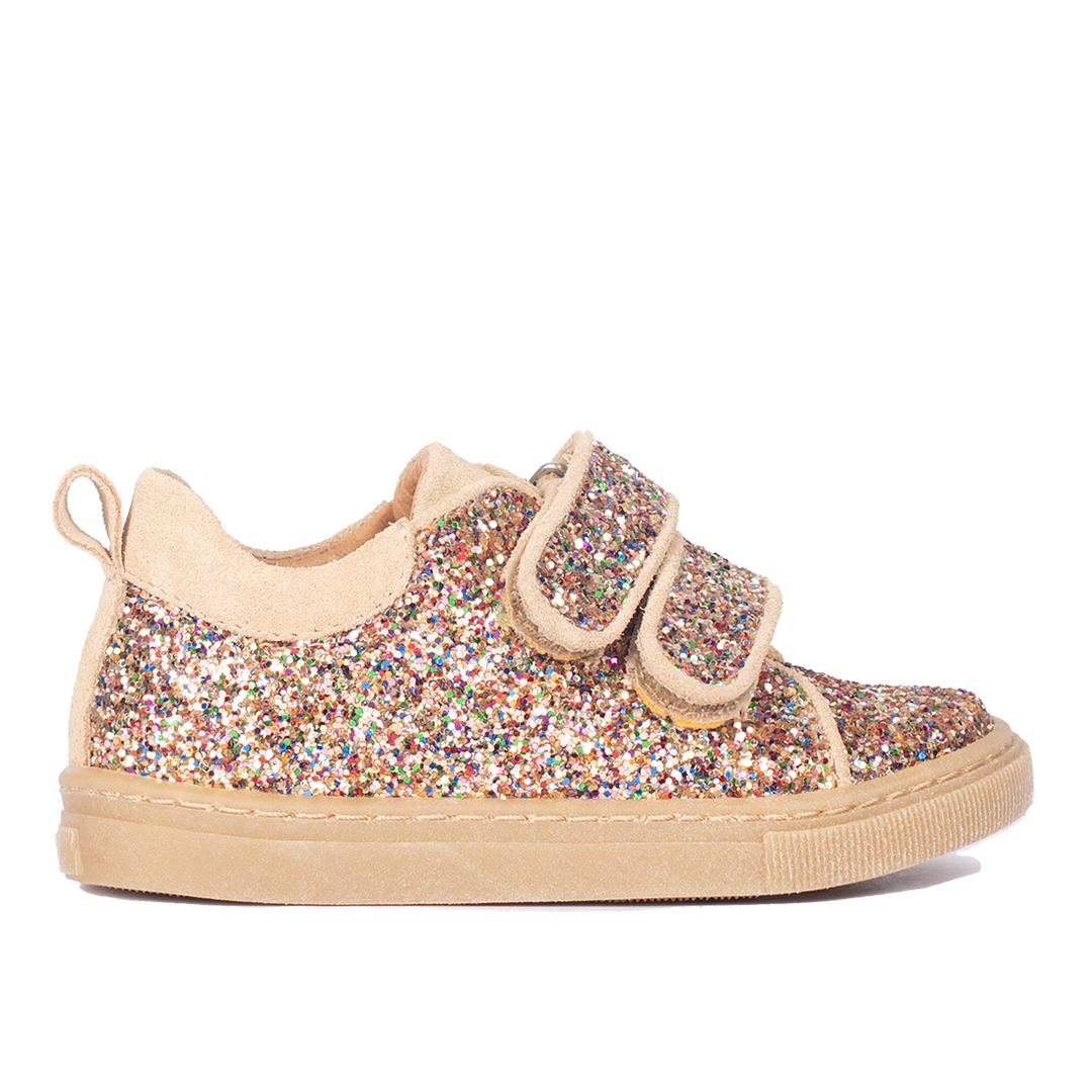 Funklende glitter-sneaker med ruskindskanter