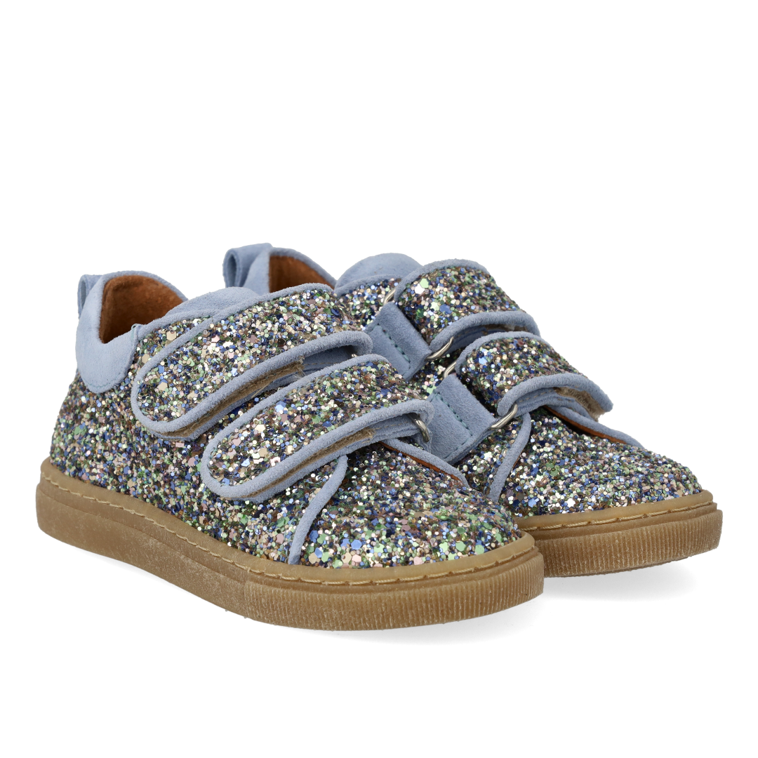 Funklende glitter-sneaker med ruskindskanter