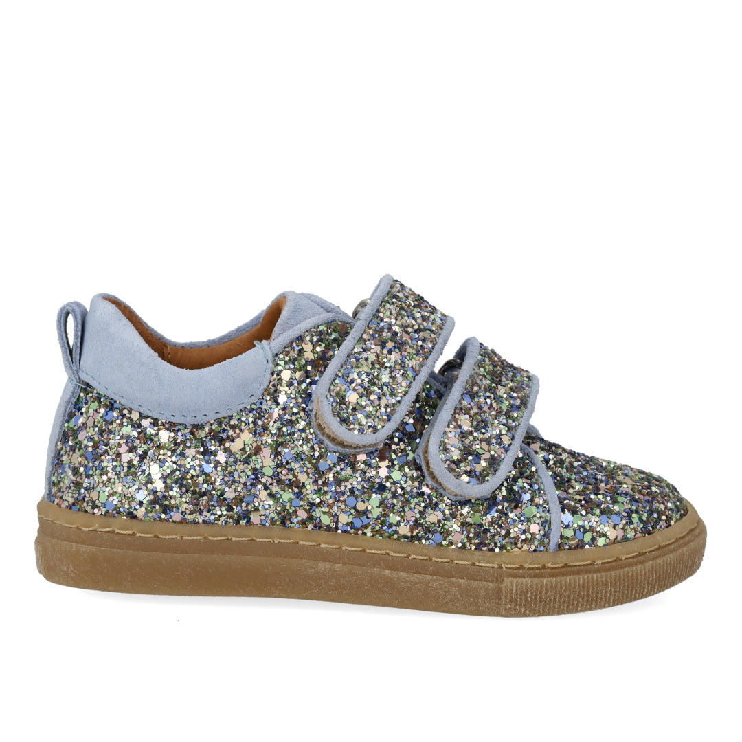 Funklende glitter-sneaker med ruskindskanter