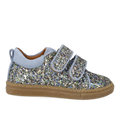 Funklende glitter-sneaker med ruskindskanter