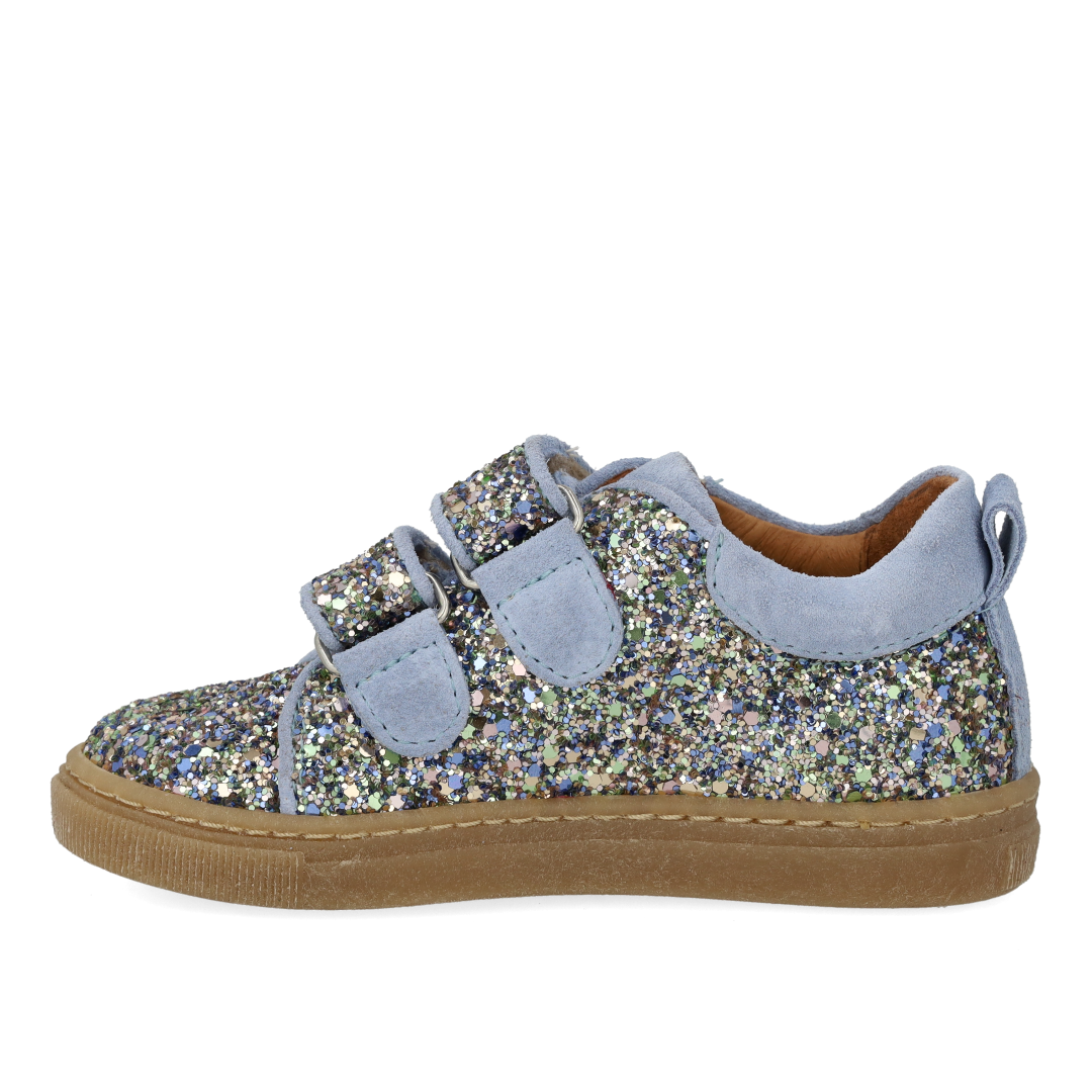 Funklende glitter-sneaker med ruskindskanter