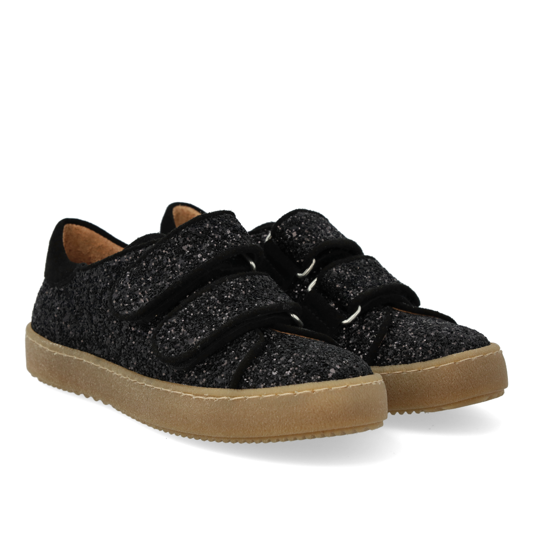 Sporty velcro-sneaker i funklende glitter