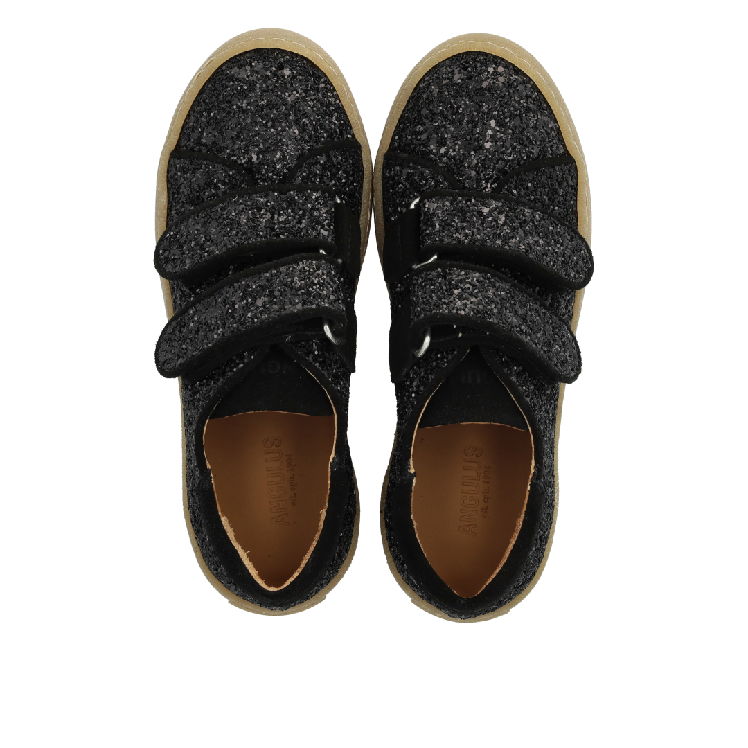 Sporty velcro-sneaker i funklende glitter