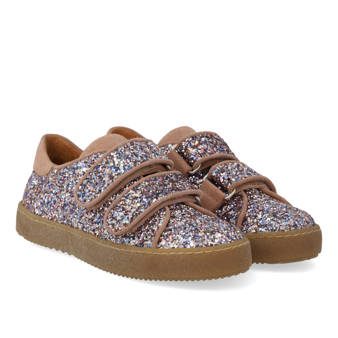 Sporty velcro-sneaker i funklende glitter