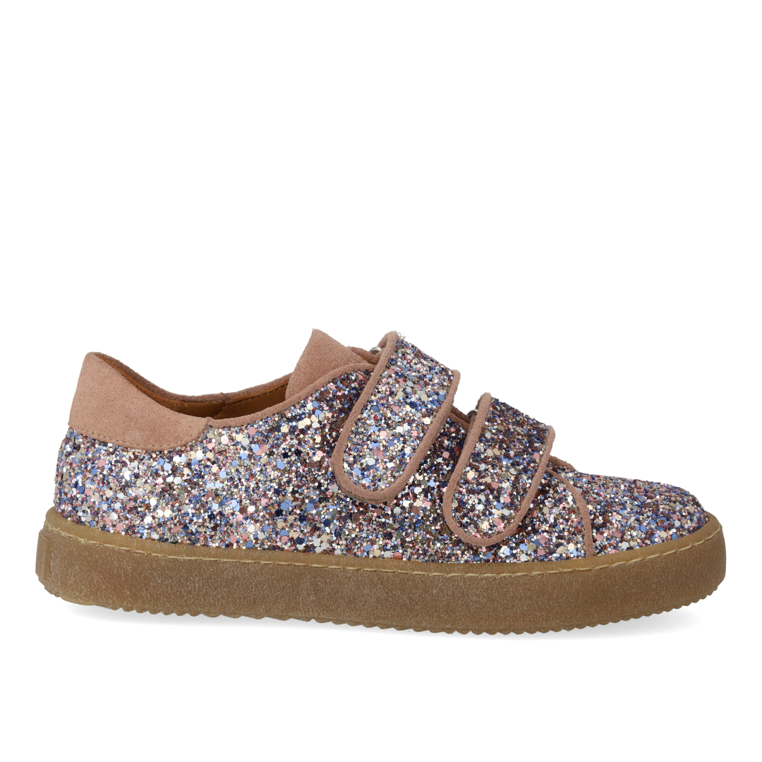 Sporty velcro-sneaker i funklende glitter