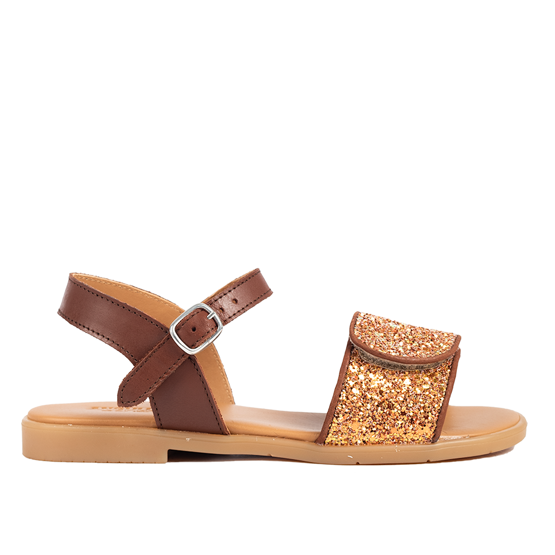 Glittersandal med spænde og velcrolukning